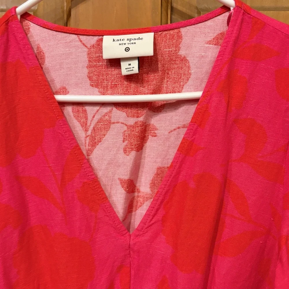 kate spade new york x Target Rose Linen Long Sleeve Maxi Dress, Pink/Red, Med - Picture 5 of 6